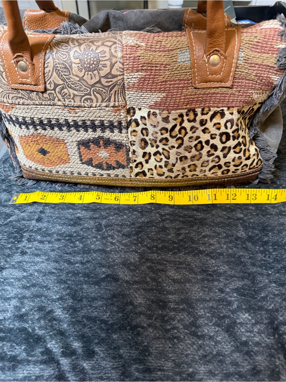Myra Bag Boho Patchwork Leopard Print Tote Handbag Brown - Picture 12 of 14